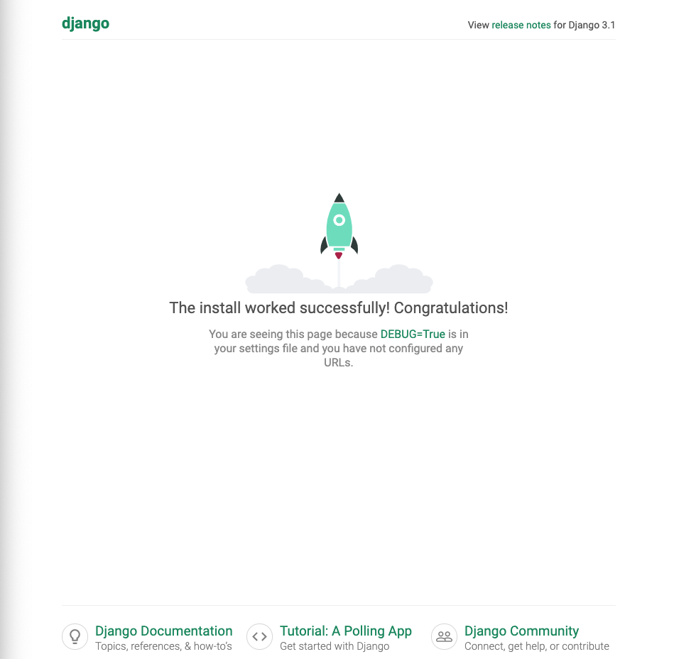 Djangoの初期画面が表示
