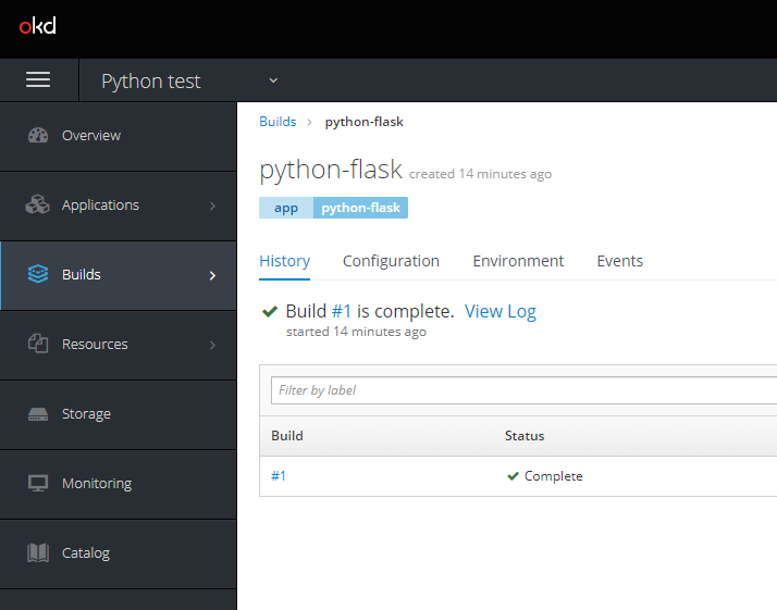 OpenShiftプロジェクト作成完了後のコンソール画面