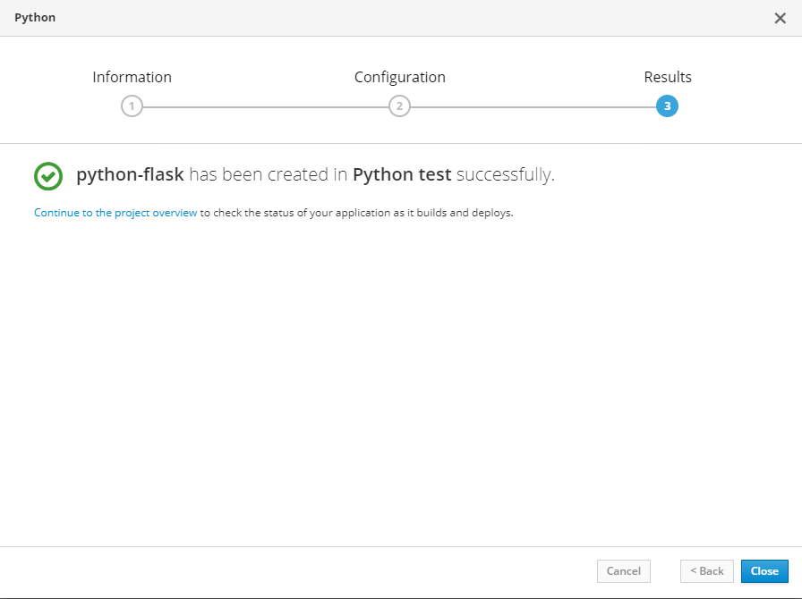 OpenShiftプロジェクト作成完了画面